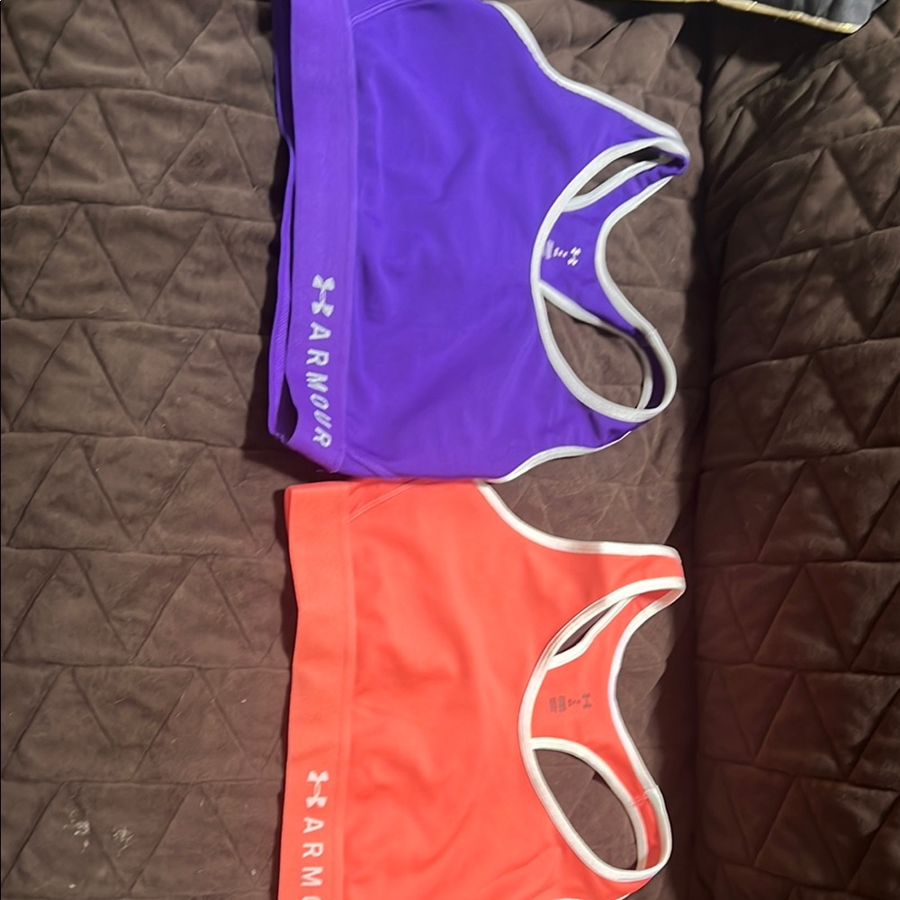 Under Armour Purple and Orange Athletic Bras with White Trim. One NWT